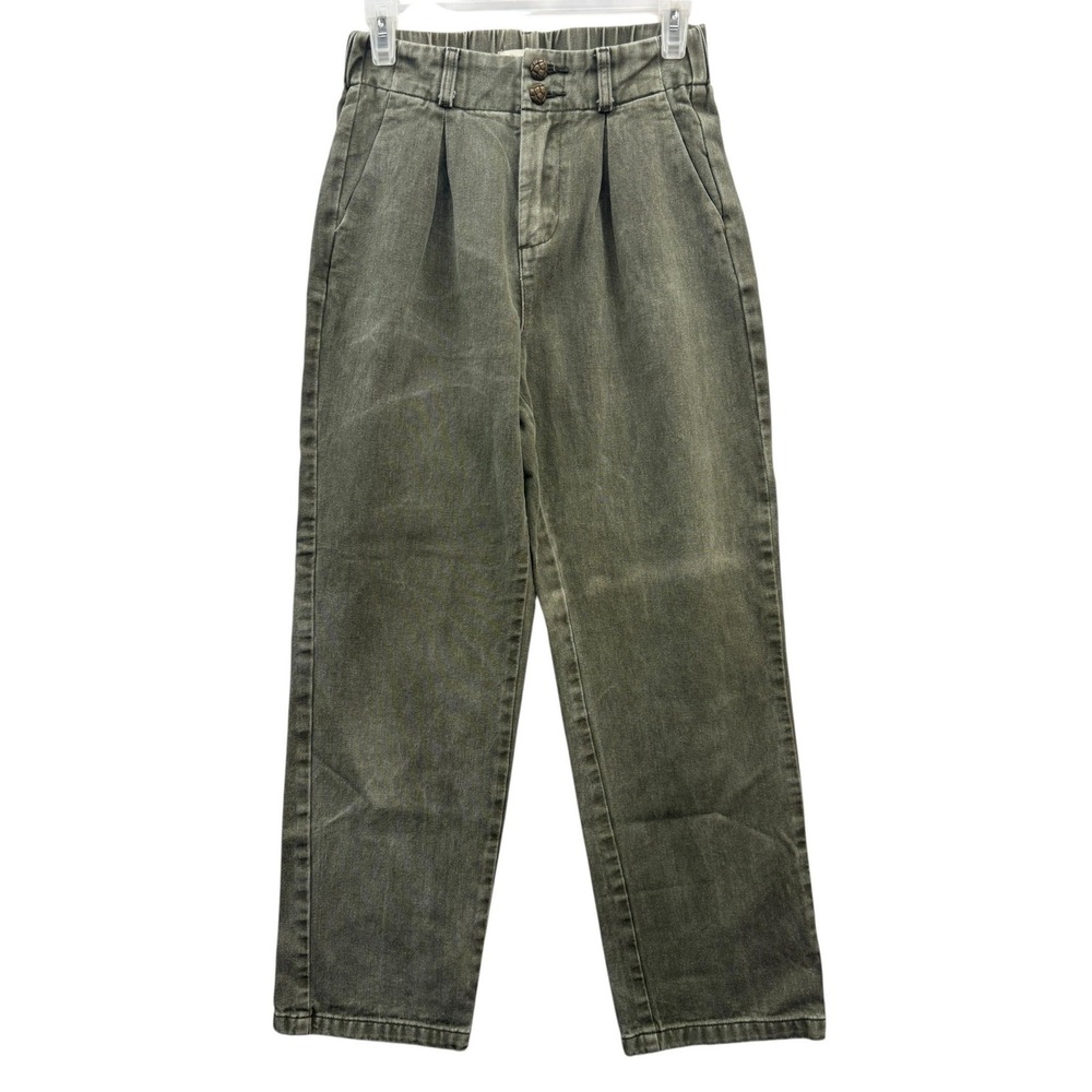 Oraije Paris Jean Doriane Sage Denim High Waist Pleated Straight Leg‎ Pants S/M